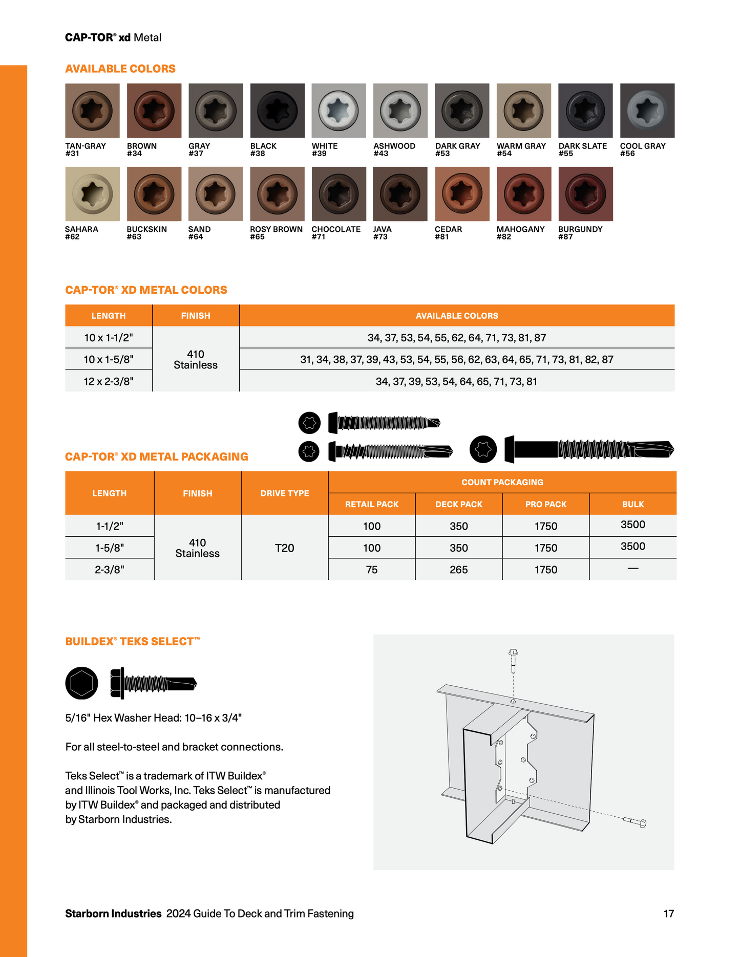 Starborn CAP-TOR xd Deck Screws for Metal Framing